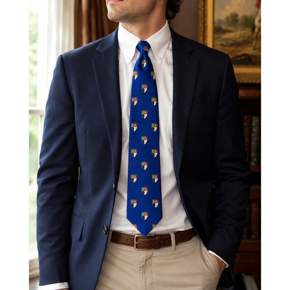 Polo Ralph Lauren Necktie Mens OS Blue Excellent Silk Embroidered Crest Preppy
